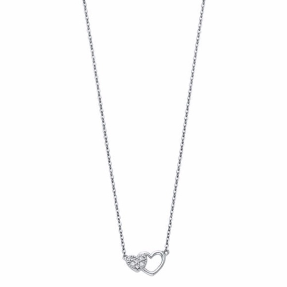 14k White Gold Double Heart Two Hearts Necklace